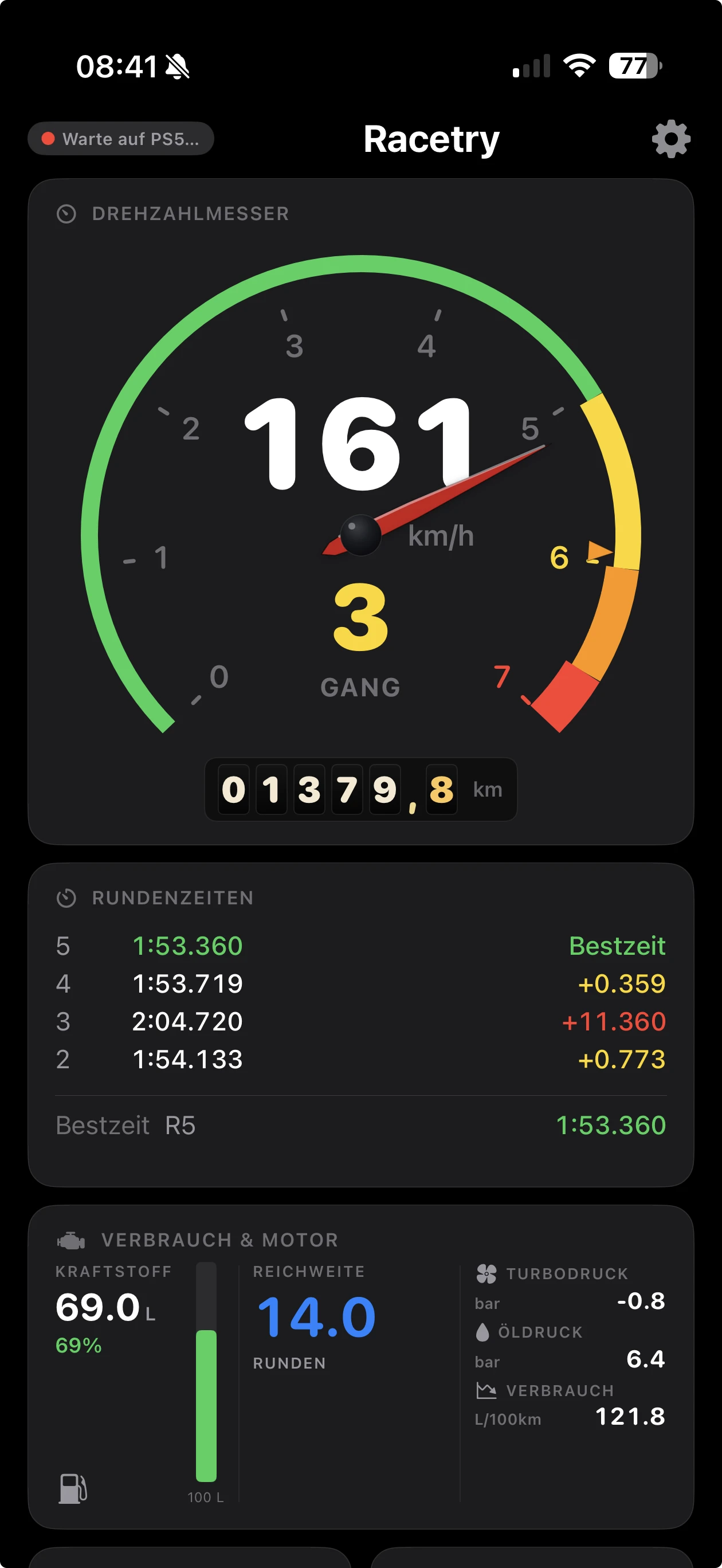 Racetry on iPhone – classic cockpit layout